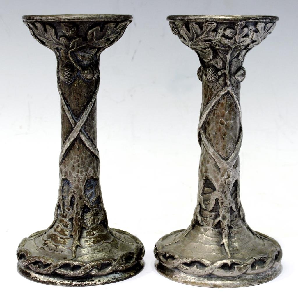 Pair of Art Nouveau Silvered Bronze Candlesticks (1 of 5)