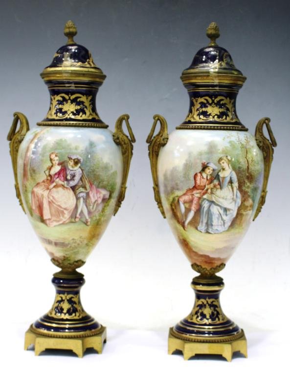 Pair of Sevres Ormolu-Mounted Covered Urns (1 of 10)