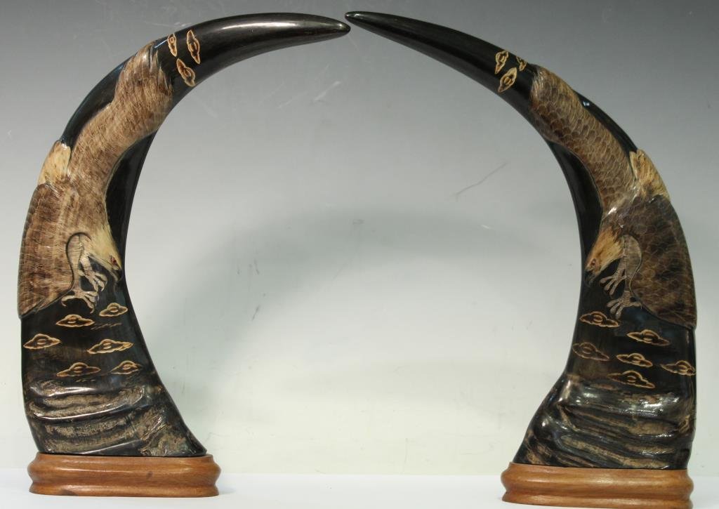 Pair of Southeast Asian Carved Water Buffalo Horns (1 of 6)