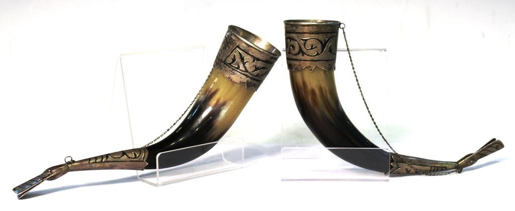 Pair of Russian Silver-Mounted Drinking Horns (1 of 3)
