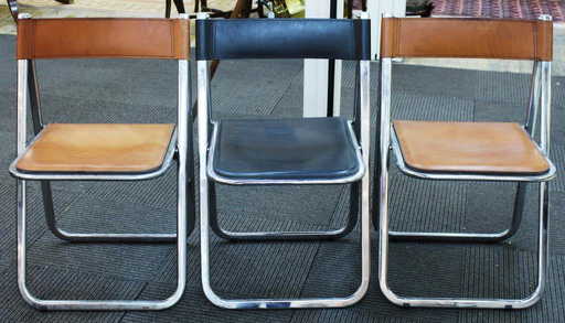 3 Arrben Italian Leather Chrome Folding Chairs