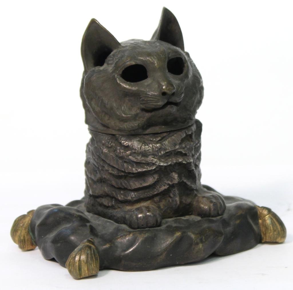Vintage Bronzed Metal Cat-Form Candle Lantern (1 of 6)