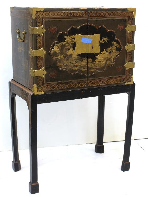 Japanese Painted & Lacquered Jewel Chest on Stand (1 of 10)