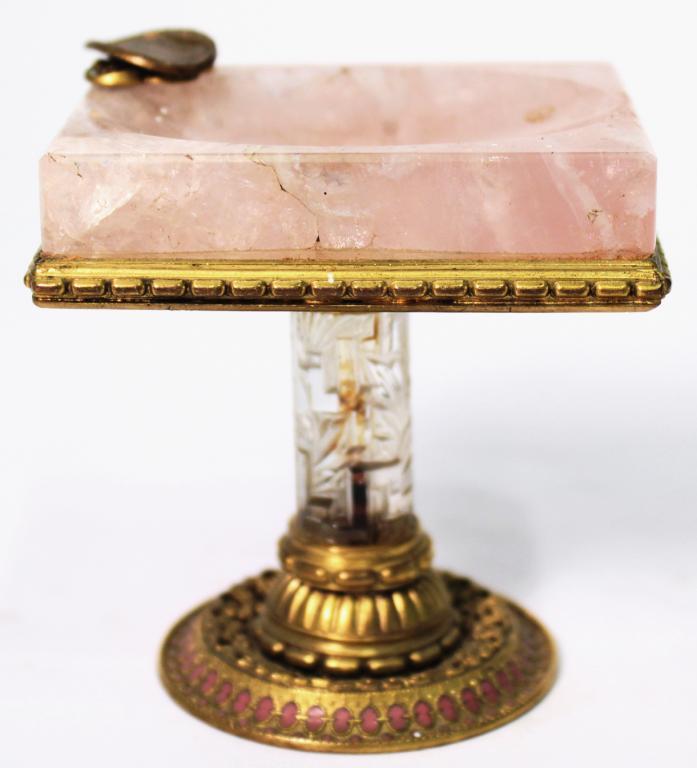 Austrian Ormolu-Mounted Rose Quartz Column Ashtray (1 of 4)