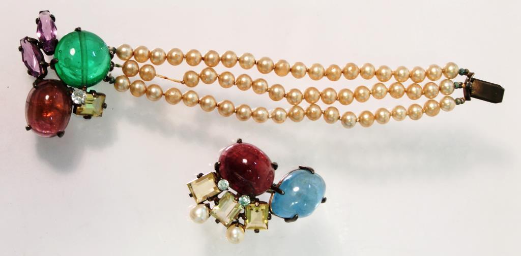 Sterling & Semiprecious Stone Bracelet &Brooch Set (1 of 3)