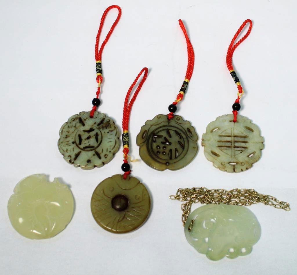 6 Chinese Carved Stone Pendants (1 of 4)