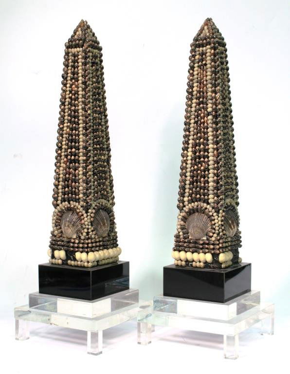 Pair of Vintage Seashell-Covered Obelisks (1 of 3)