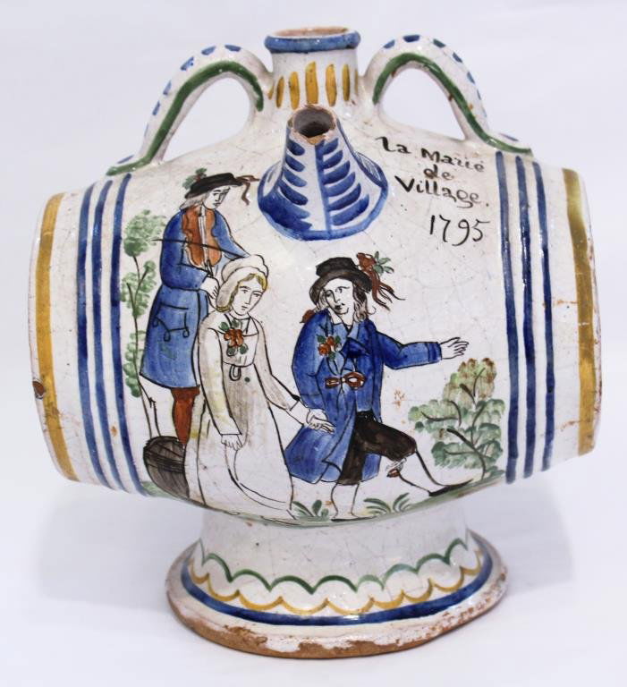 French Hand-Painted Nevers Faience Brandy Cask (1 of 6)
