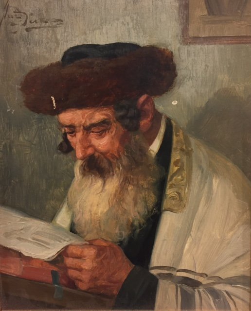 Portrait of a Rabbi Reading, 20th C.-Oil on Board (1 of 6)