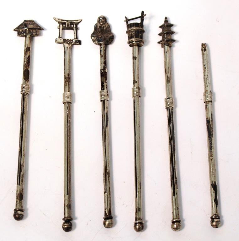 6 Sterling Japonisme Retractable Swizzle Sticks (1 of 4)