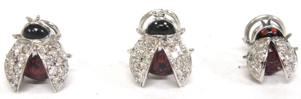 18K White Gold, Diamond, & Enamel Ladybug Stud Set (1 of 6)