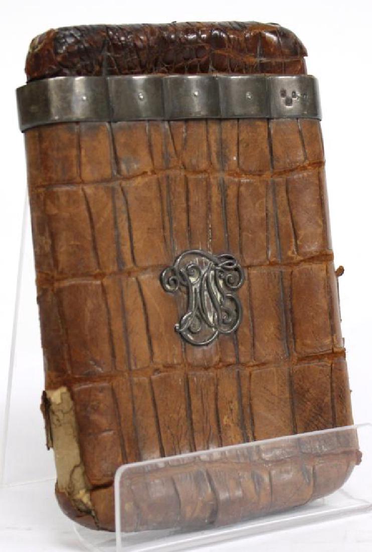 English Sterling & Alligatorskin Cigar Holder 1897: The Victorian 5-cigar holder with silver rim having London sterling marks, an 1897 "B" date mark, and the "WFW" maker's mark of William Frederick Williams, further with an attached sterling "GML" mono