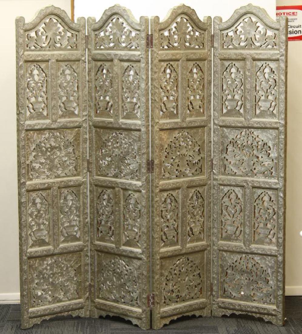 Indian Carved Wood & German Silver-Covered Screen (1 of 5)