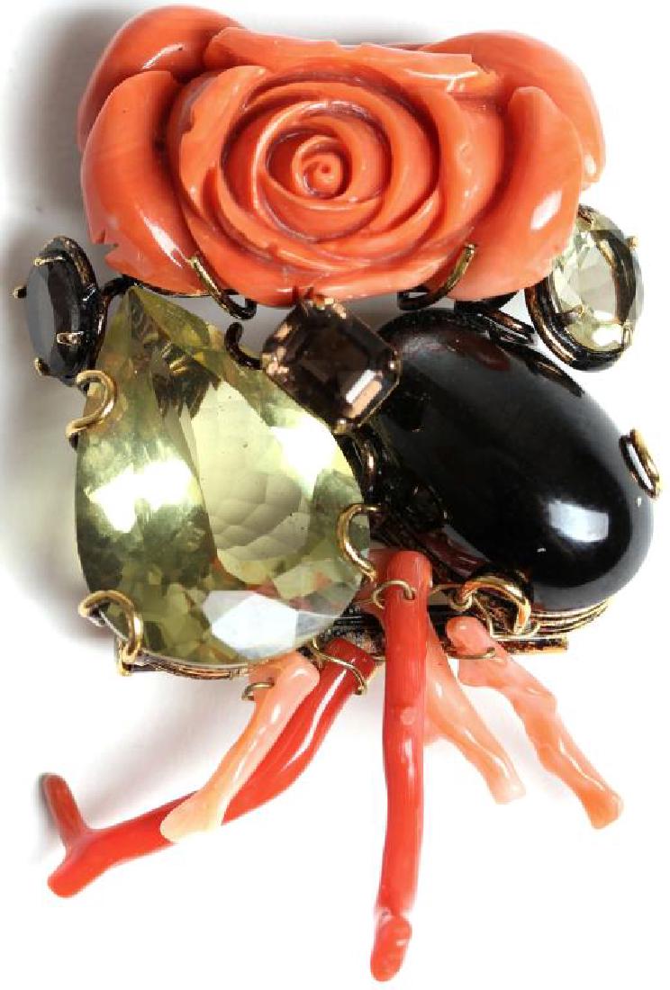 Vintage Iradj Moini Brooch with Coral & Stones (1 of 4)