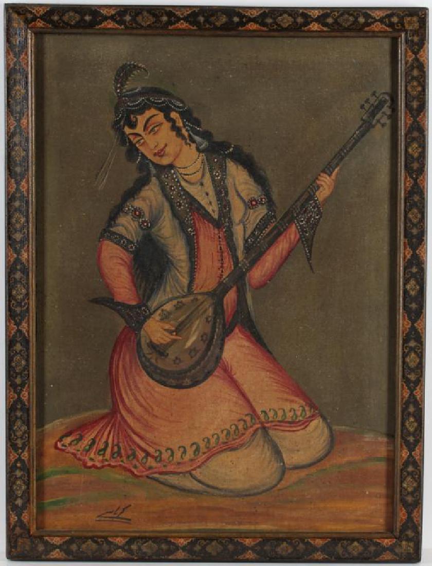 Orientalist Oil on Canvas, Woman Playing Oud (1 of 4)