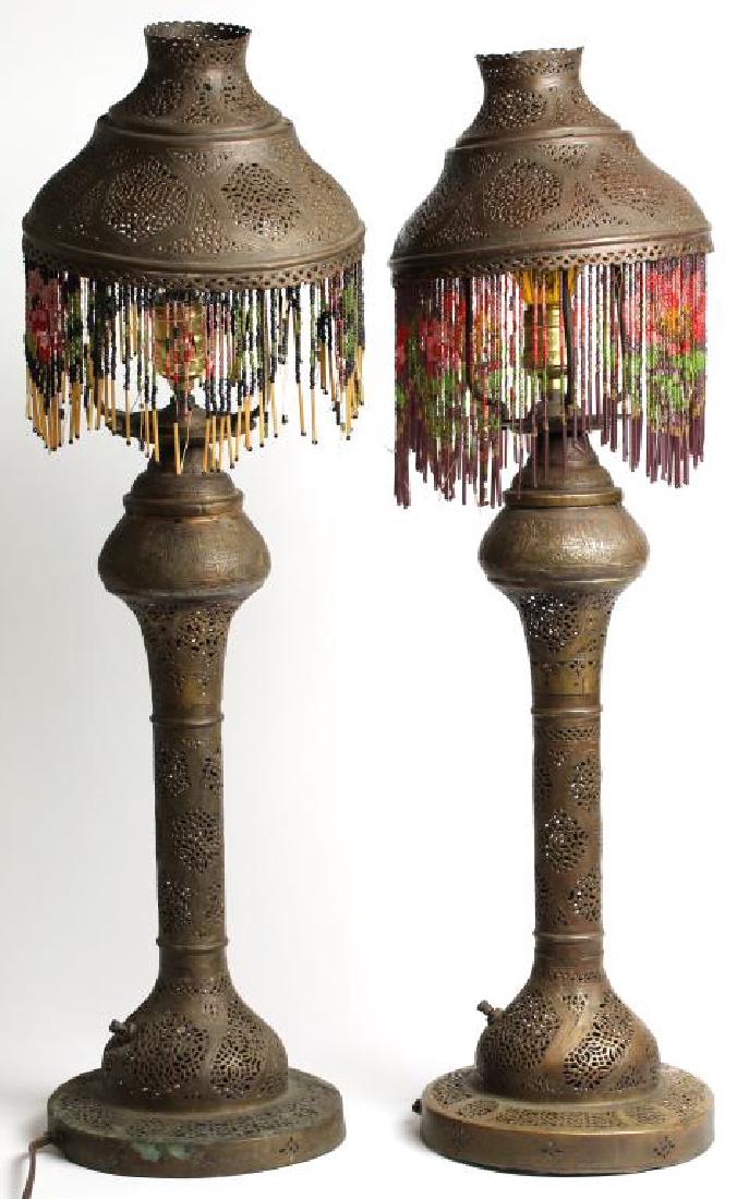 Pair Vintage Moorish Pierced Brass Tabletop Lamps (1 of 5)