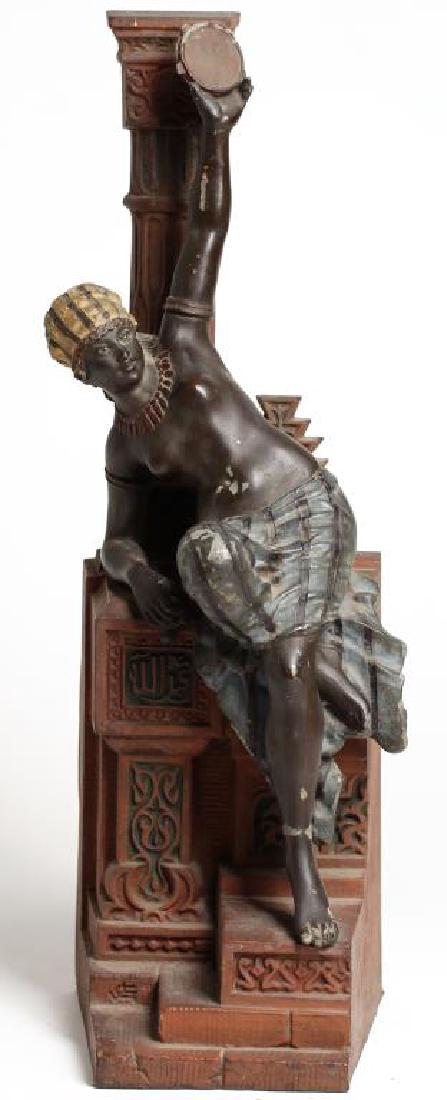 Painted Cast Iron Sculpture Of A Tambourine Player (1 of 4)