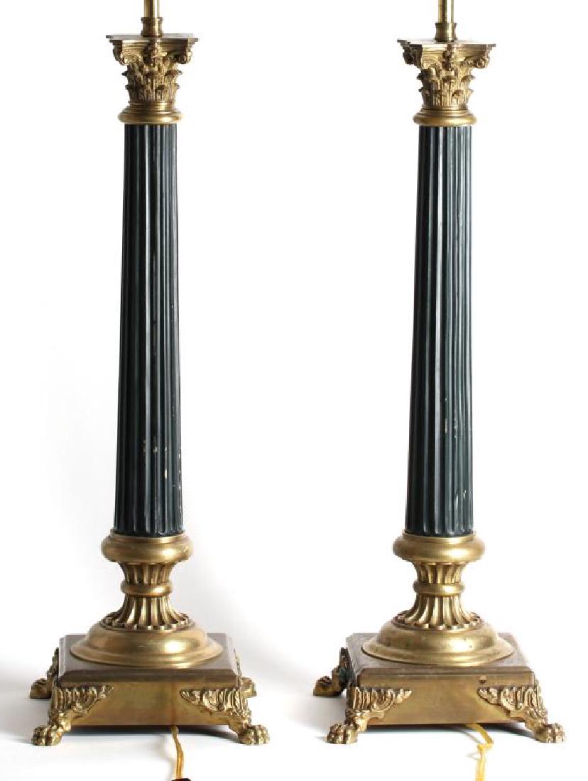 Pair Of Molded Bronze Empire Column Lamps (1 of 5)
