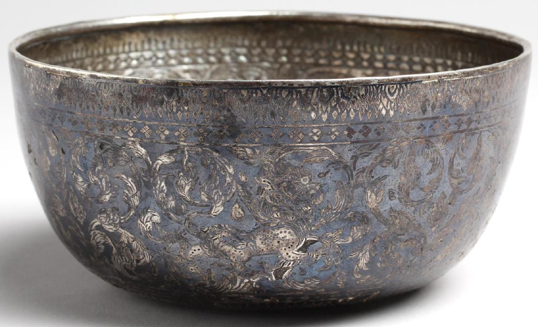 Thai Silver & Niello "Half Coconut" Bowl, 19th C. (1 of 4)