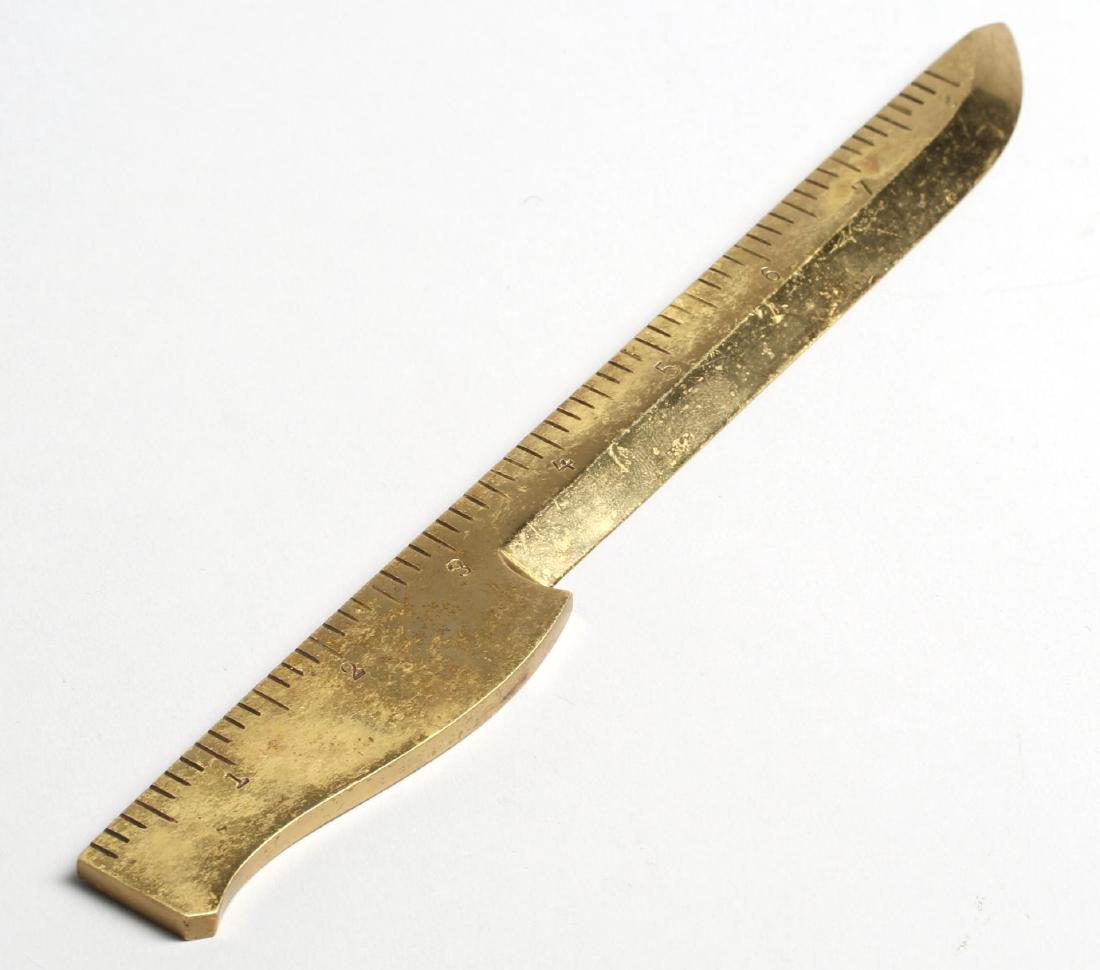 Austrian Brass Letter Opener: Also doubling as an 8-inch ruler, marked on reverse with illegible maker's mark and "Made in Austria." 9" L.