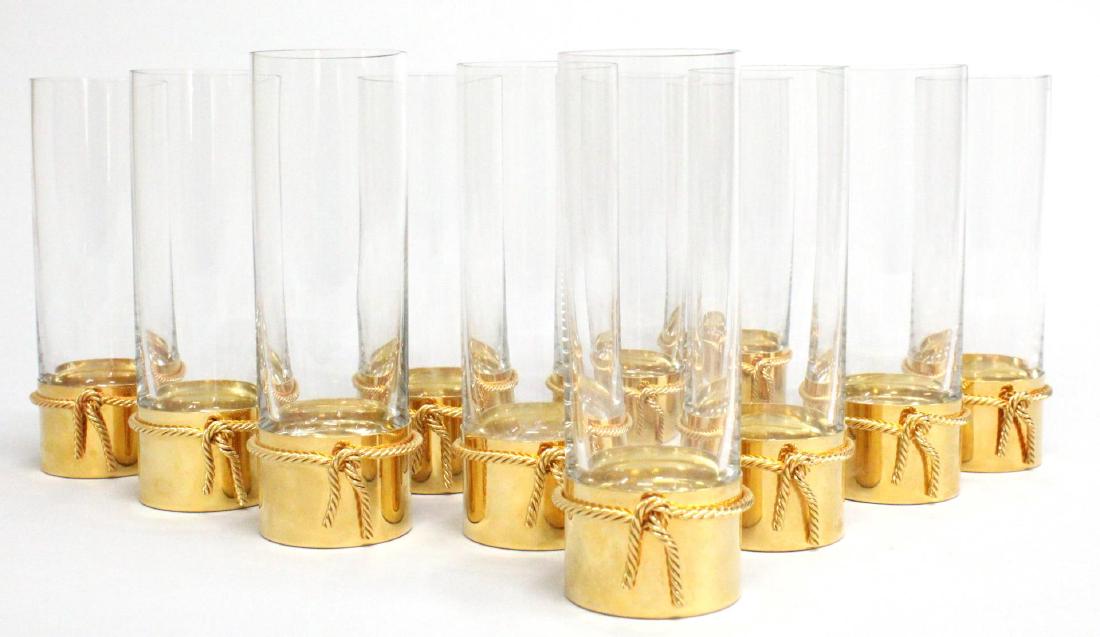 11 Gucci Highball Glasses w. Gold-Tone Metal Bases (1 of 4)