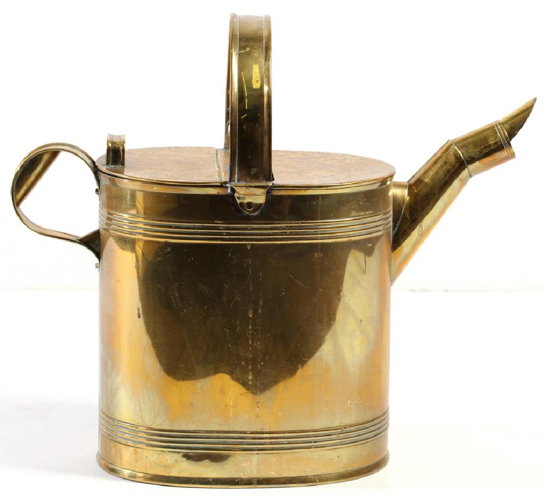 Vintage Polished Brass Covered Watering Can: 16.75" H over fixed handle.