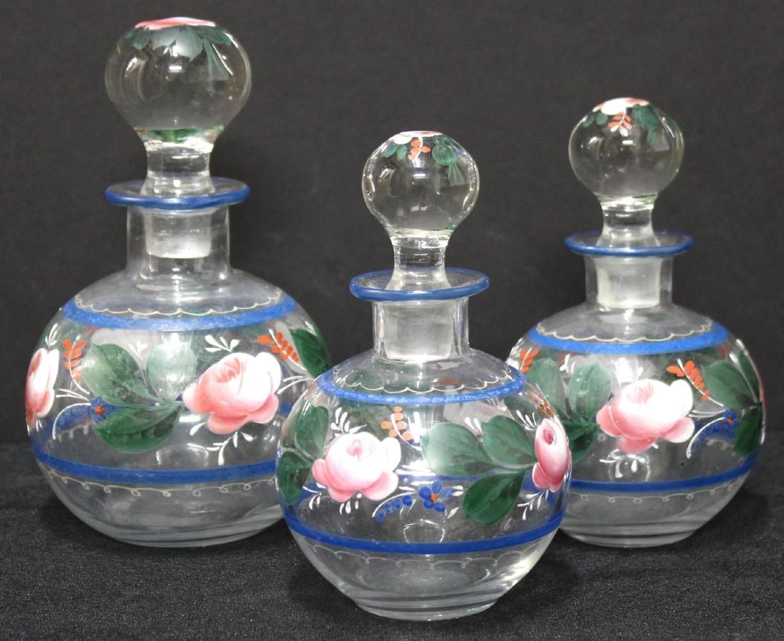 Set of 3 Blown & Hand-Painted Glass Perfume Flasks (1 of 3)