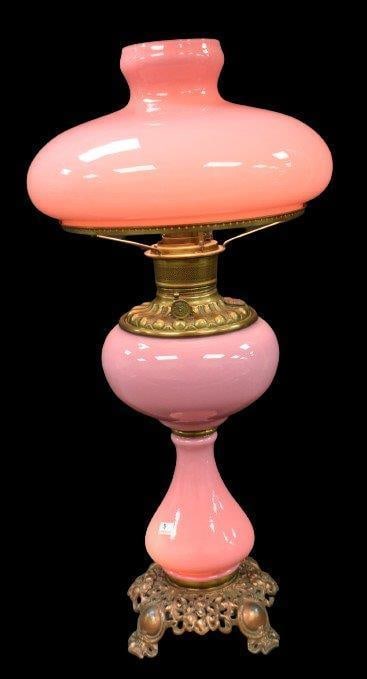 Victorian elec. pink Cased Glass table lamp, 25" tall (1 of 15)