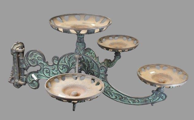 Ornate Cast Iron oil lamp wall bracket - holders for 4 lamps (1 of 10)