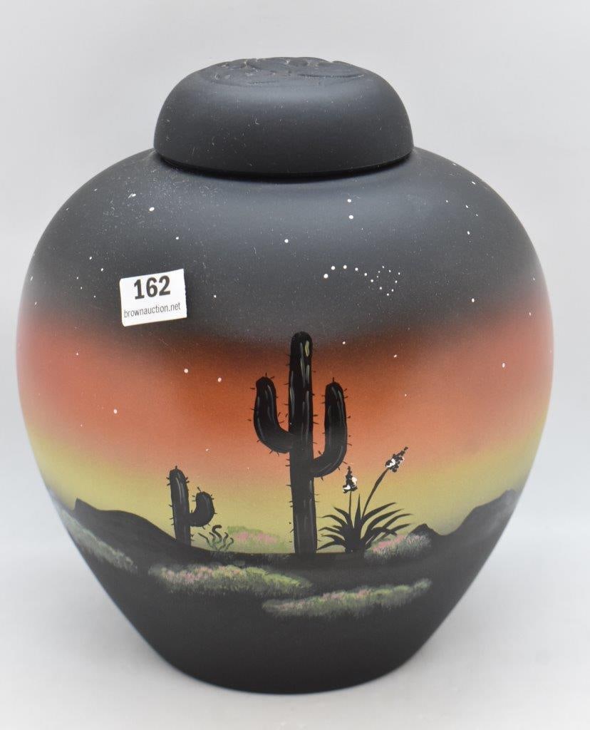 Fenton Art Glass 7" HP ginger jar w/ lid, "Peaceful Desert" (1 of 8)