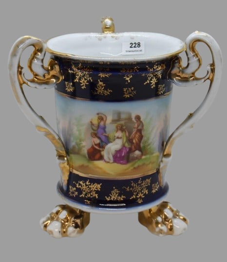 Royal Vienna cobalt 7.5" 3-handled and ftd. vase, blue beehive mark (1 of 9)