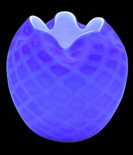 Victorian Cased cobalt satin glass Diamond Quilted 6" rose bowl: Victorian Cased cobalt satin glass Diamond Quilted 6" rose bowl; Thomas Webb?