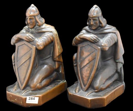 Pair of 1925 Art Deco bookends by Armor Bronze, 7.5" tall (1 of 7)
