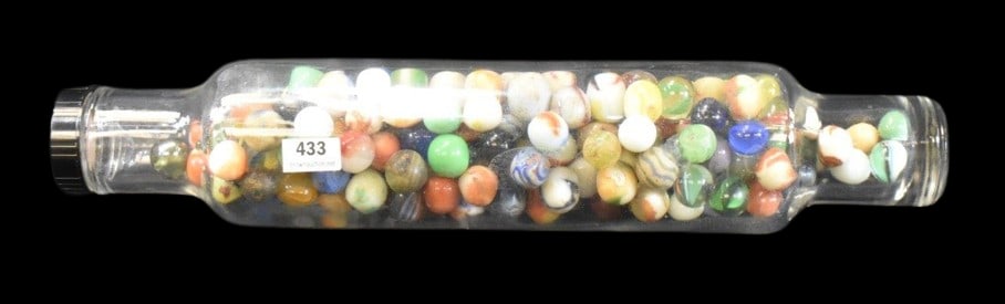 Glass rolling pin - full of mixed marbles (1 of 6)