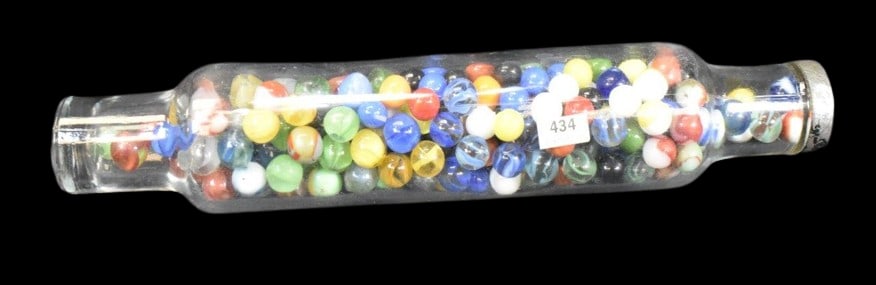 Glass rolling pin - full of mixed marbles (1 of 6)