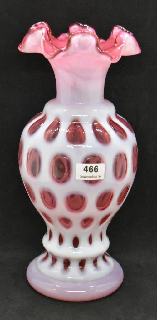 Fenton Cranberry opalescent Coin Dot 8.5" vase (1 of 6)