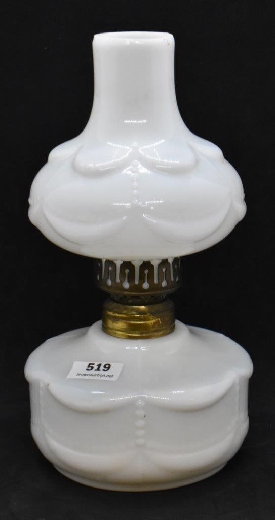 Milk glass embossed beading/ Drape miniature oil lamp (1 of 6)