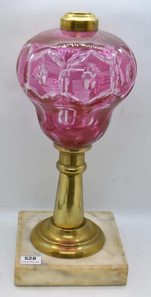 Cranberry Glass Cut-to-Clear 10" kerosene lamp stand (1 of 6)
