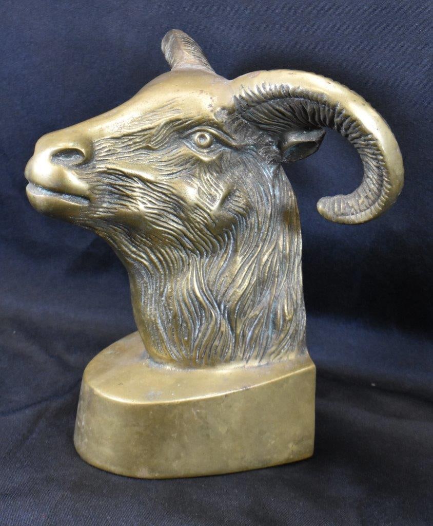 Brass ram's head bookend, 9" tall (1 of 6)