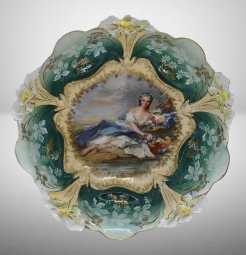R.S. Prussia Lily Mold 10"d bowl, Flora: R.S. Prussia Lily Mold 10"d bowl, Flora;