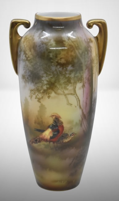 R.S. Suhl Mold 3 8" vase, Pheasants: R.S. Suhl Mold 3 8" vase, Pheasants;