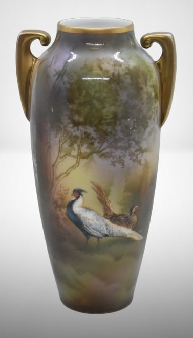 R.S. Suhl Mold 3 8" vase, Chinese pheasants: R.S. Suhl Mold 3 8" vase, Chinese pheasants;
