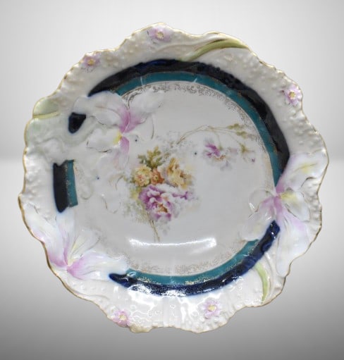 R.S. Prussia Hidden Image 8"d bowl, mixed flowers: R.S. Prussia Hidden Image 8"d bowl, mixed flowers;