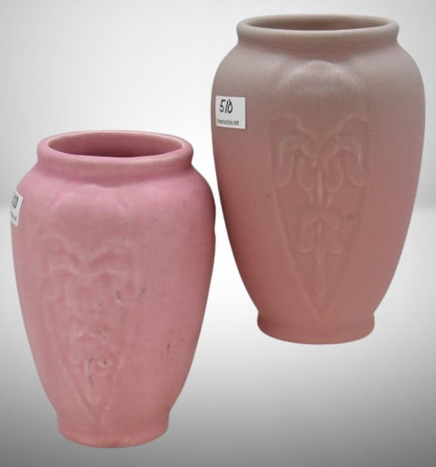 (2) Mrkd. Rookwood #2123 5.75" tall vases, 1931 and 1933: (2) Mrkd. Rookwood #2123 5.75" tall vases, 1931 and 1933;