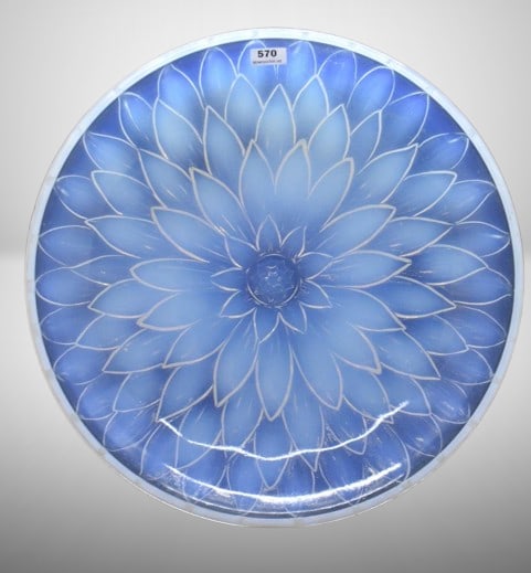 Etling Glass Art Deco large low bowl, Sunflower design, 12"d (1 of 5)