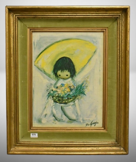 DeGrazia Flower Boy painting, signed (1 of 4)