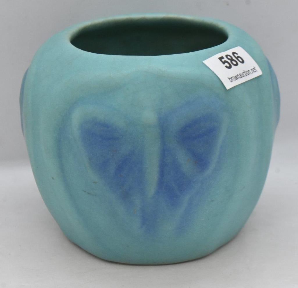 Van Briggle 3"h pot w/ embossed butterflies, turquoise (1 of 6)