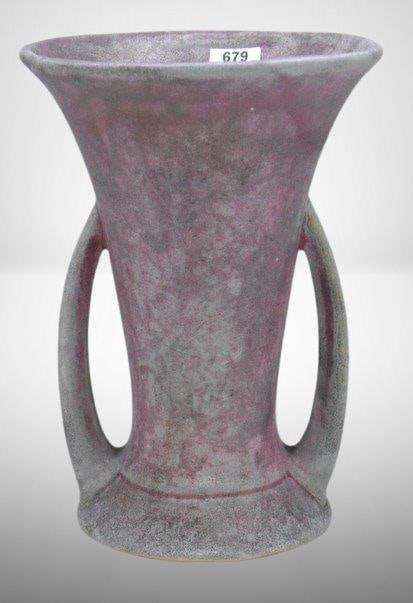 Burley Winter Art Deco 8" vase, mottled purple: Burley Winter Art Deco 8" vase, mottled purple; Shape No. 46
