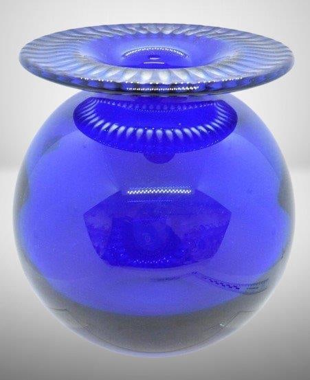 Mrkd. Tiffany and Co. 6" cobalt blue spittoon-shaped vase: Mrkd. Tiffany and Co. 6" cobalt blue spittoon-shaped vase;