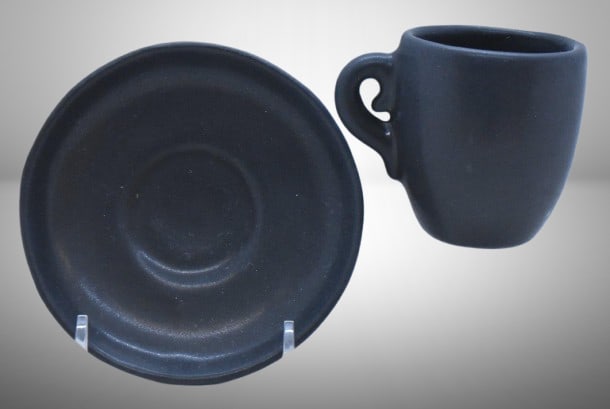 Van Briggle 2.5"h cup and saucer, black (1 of 6)
